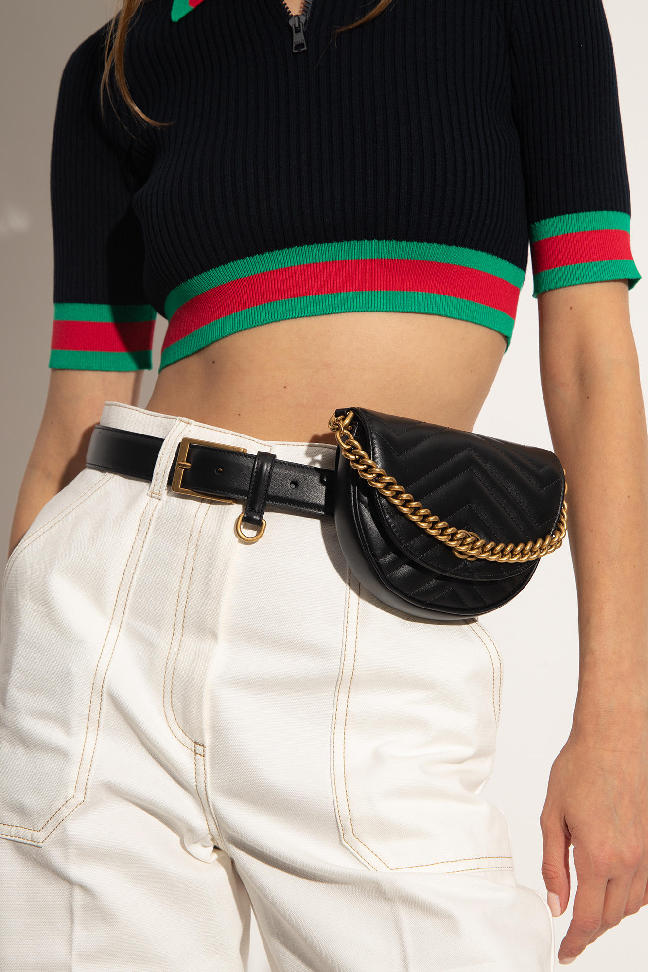 GUCCI Black Neoprene Waist Belt Pouch Fanny fashion Pack & Free GG Key Case -UNISEX-